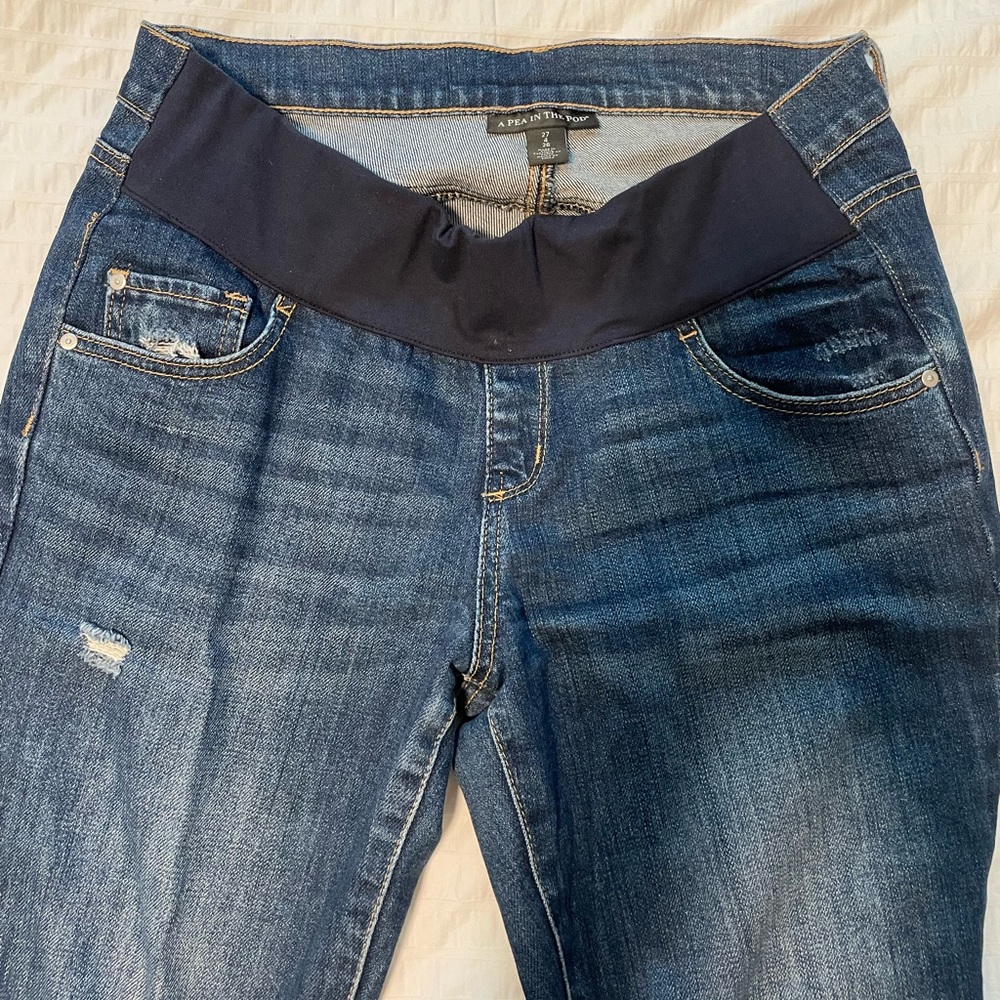 A PEA IN THE POD Maternity denim straight leg distressed jeans